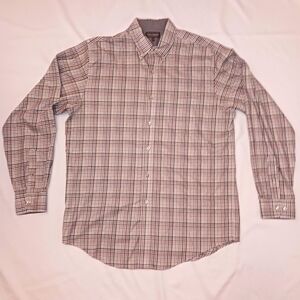 Denver Hayes Brown, Tan, White Check Button Down Shirt.